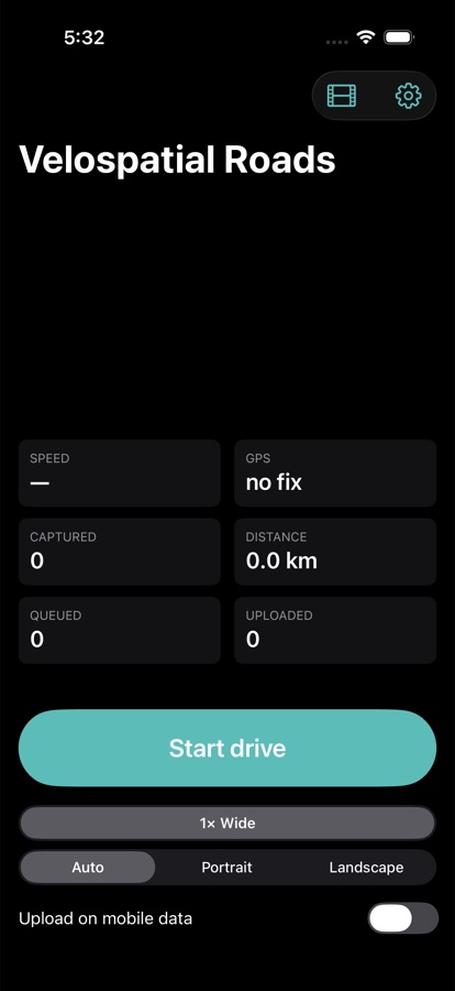 Drive screen of the capture app